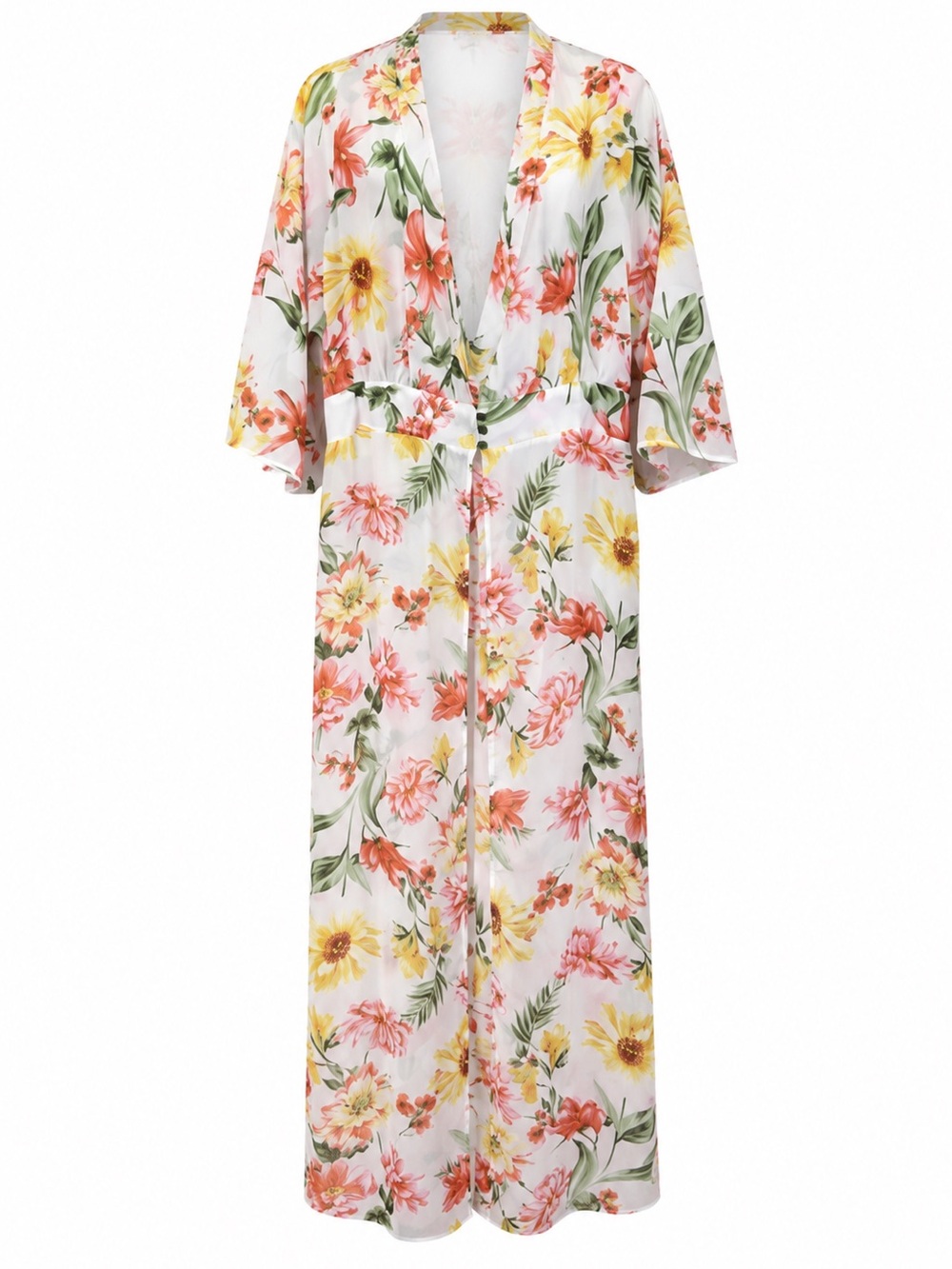 Beach Cover Up/Robe size 2X. 53” long. 3/4 sleeve. floral, lightweight.